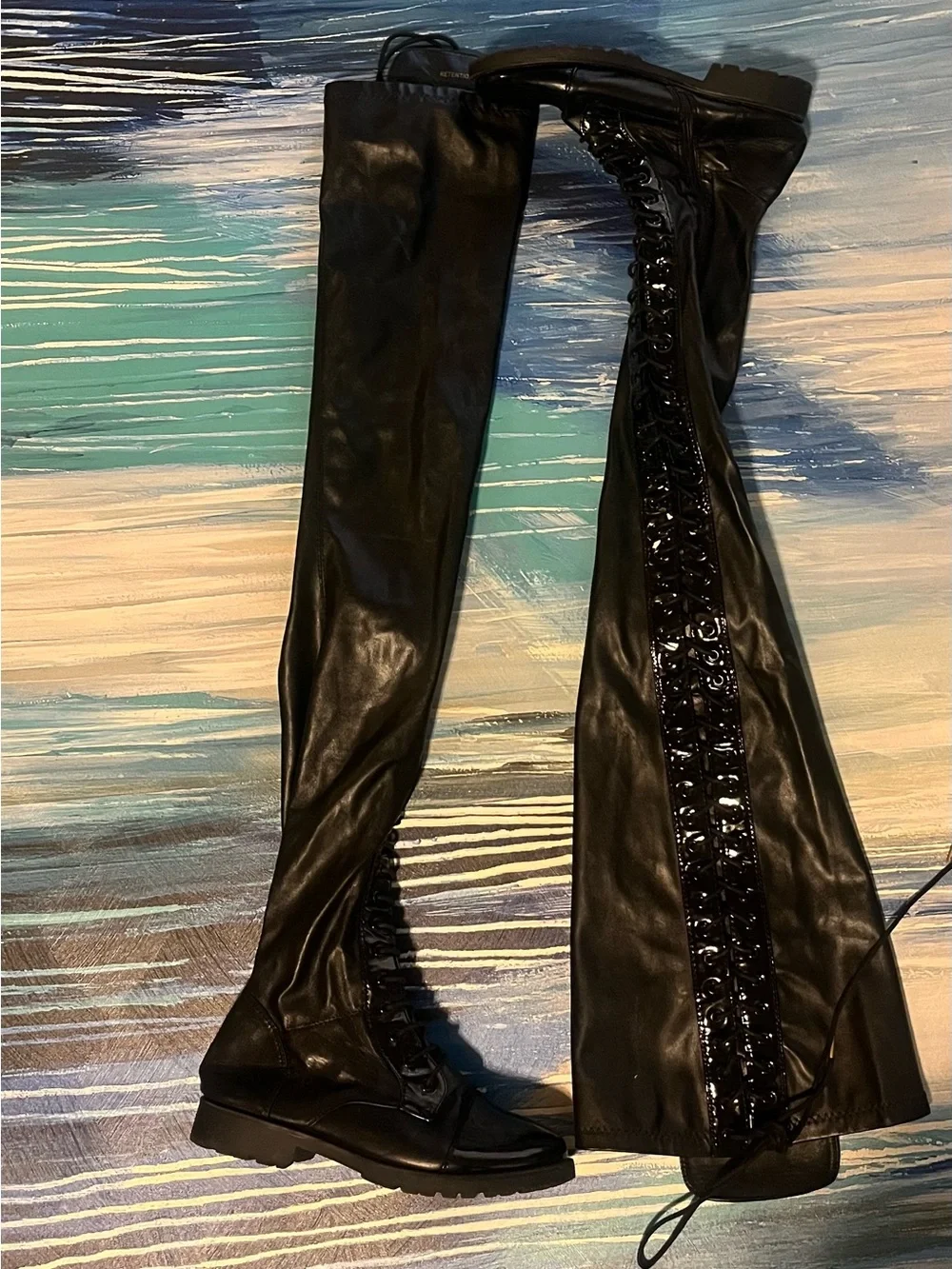 Women's Over-the-Knee Lace-Up Boots in Black